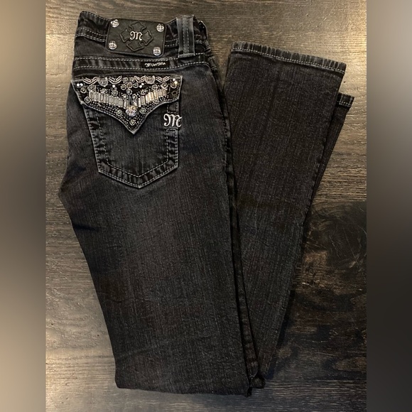 Miss Me Charcoal Black Embellished Flap Pocket Low Rise Skinny Jeans Size 27 - Picture 1 of 13
